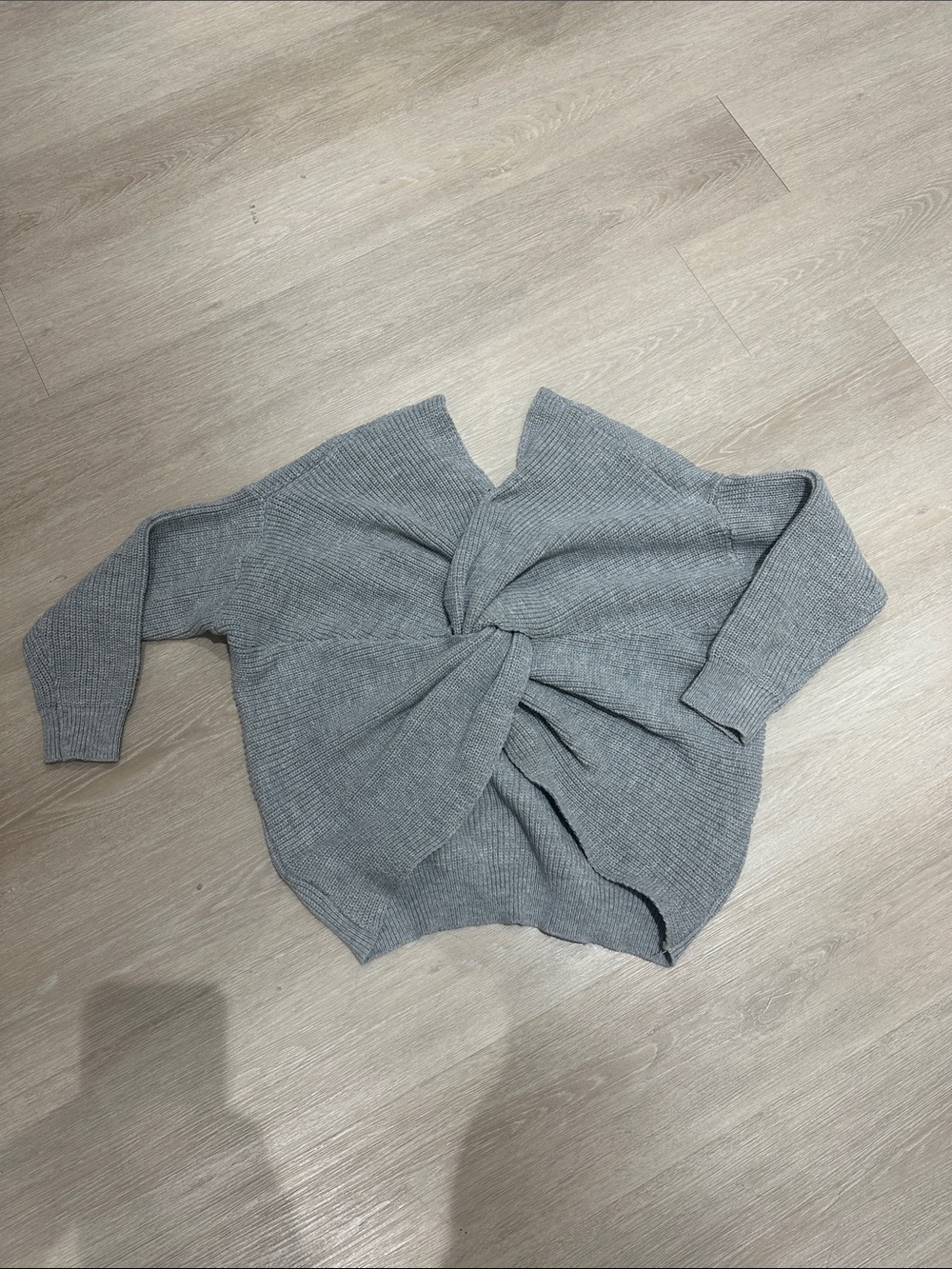 Off-the-Shoulder Twist Knit Sweater - Gray